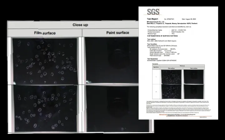 รายงาน SGS เทียบพื้นผิวฟิล์มกับพื้นผิวสี